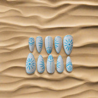 Blue and White Greek Tile Nails - Luxury Reusable Press On Nails UK - 10pc Summer Collection - Nikki Nailed it