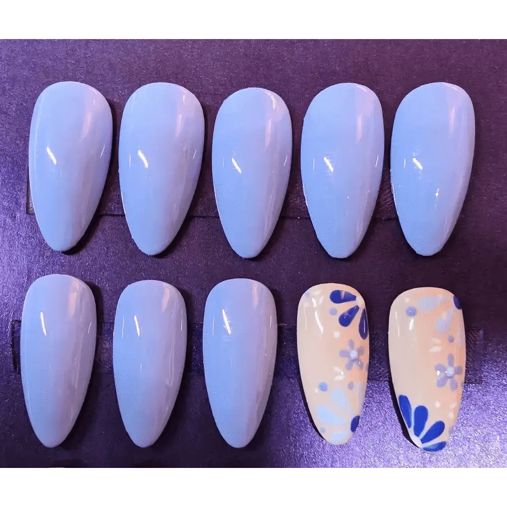 20pc Set Cornflower Blue Nails - Hand - Painted Luxury Press On Gel Nails | Reusable Medium Almond Shape UK - Nikki Nailed it