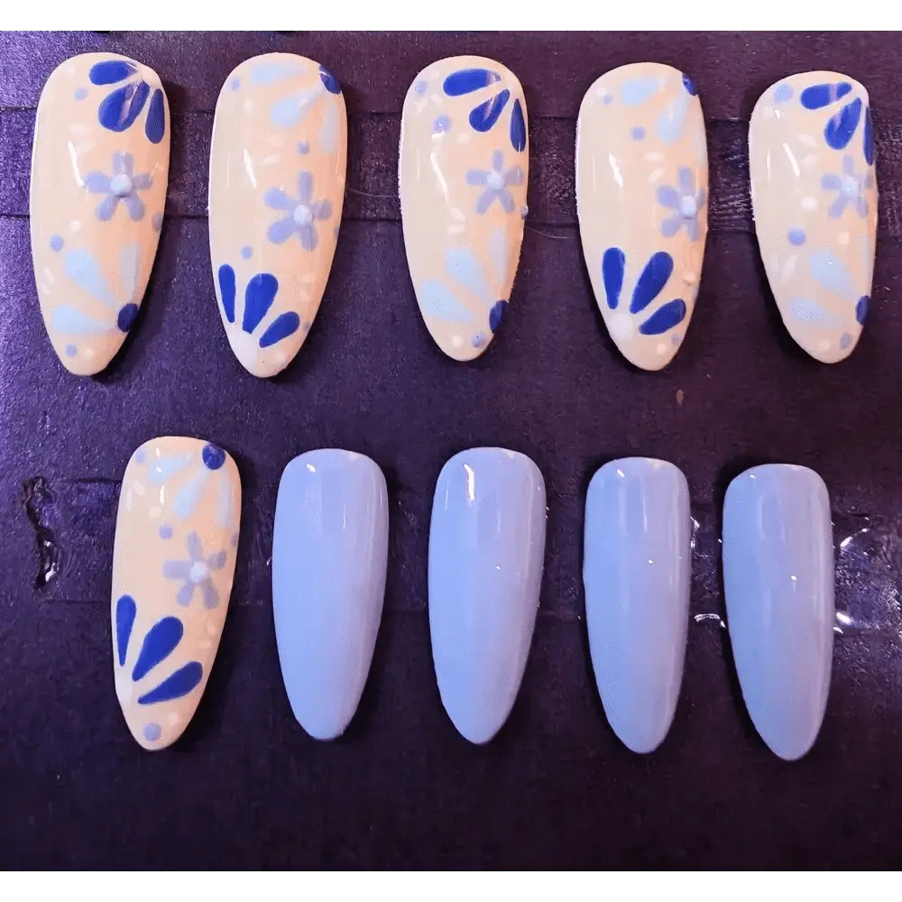 20pc Set Cornflower Blue Nails - Hand - Painted Luxury Press On Gel Nails | Reusable Medium Almond Shape UK - Nikki Nailed it