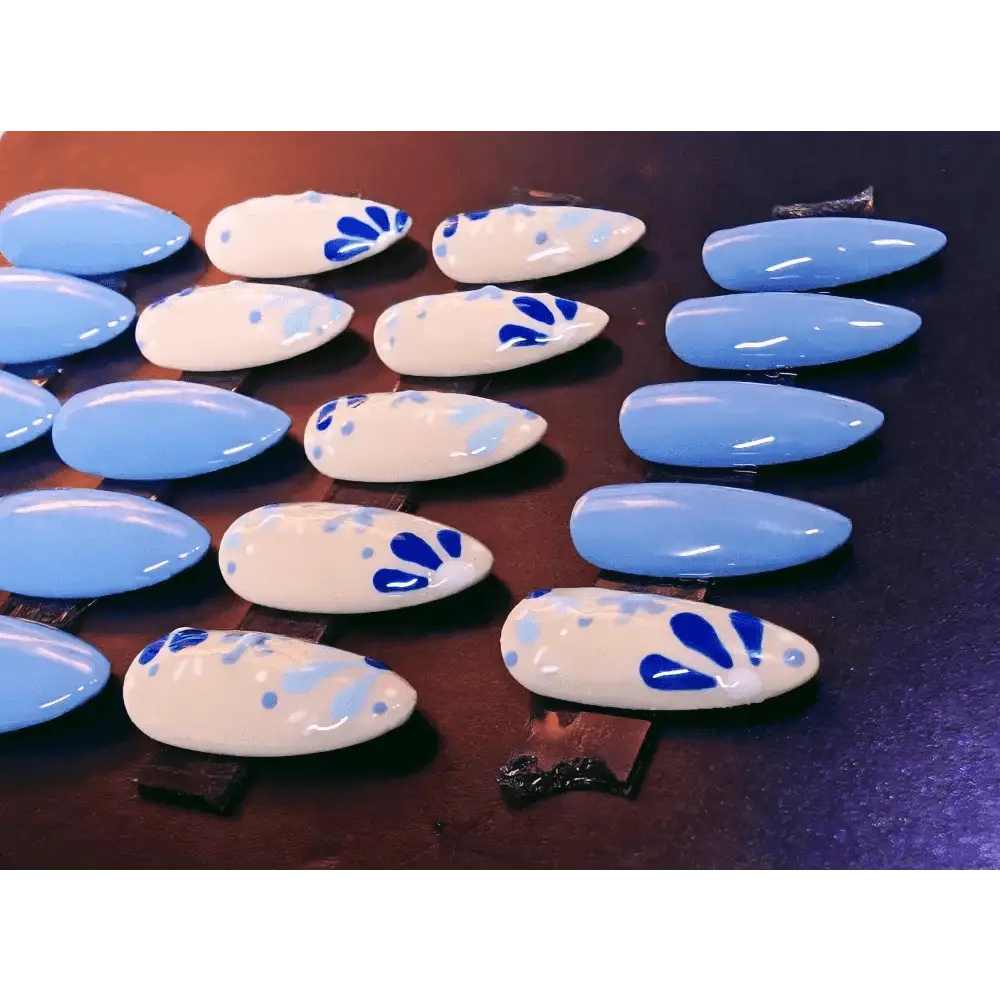 20pc Set Cornflower Blue Nails - Hand - Painted Luxury Press On Gel Nails | Reusable Medium Almond Shape UK - Nikki Nailed it