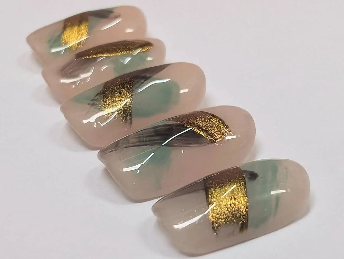 Abstract Brush Stroke Nails | Luxury Press On Nails Set with Abstract Chrome Design | 10pc Reusable Nail Set UK | Self Care - Nikki Nailed it