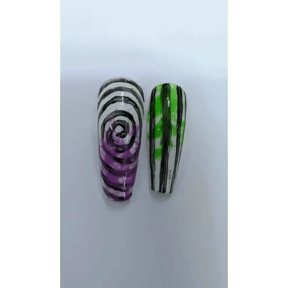 Beetlejuice Nails UK | Luxury 10pc Artificial Press On Nail Set | Reusable Green & Purple Nails - Nikki Nailed it