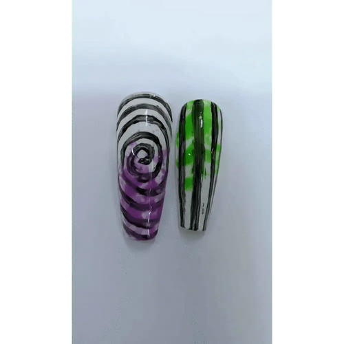 Beetlejuice Nails UK | Luxury 10pc Artificial Press On Nail Set | Reusable Green & Purple Nails - Nikki Nailed it