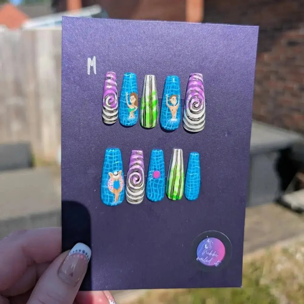 Beetlejuice Pool Party Nails - Limited Edition Mix & Match Press On Nails | Luxury Reusable 10pc Set UK - Nikki Nailed it