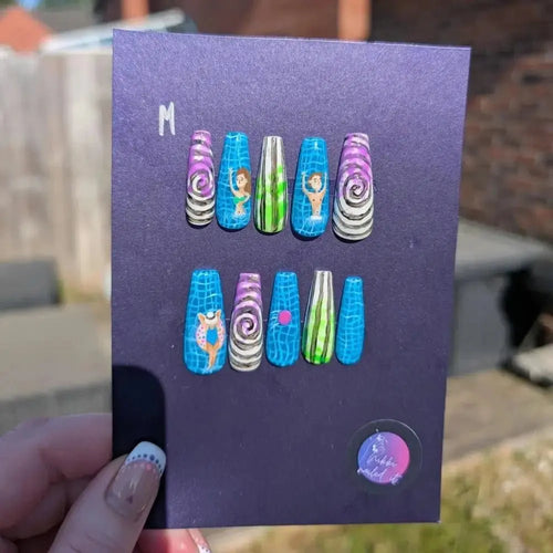 Beetlejuice Pool Party Nails - Limited Edition Mix & Match Press On Nails | Luxury Reusable 10pc Set UK - Nikki Nailed it