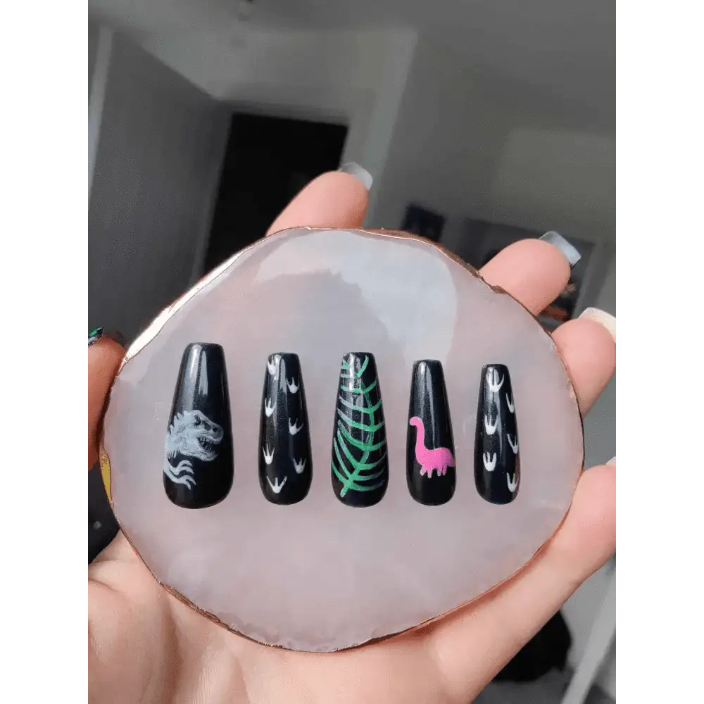 Black and Neon Dinosaur Nails Set | Luxury Reusable Gel Nails | Jurassic World 10pc Nail Kit - Nikki Nailed it