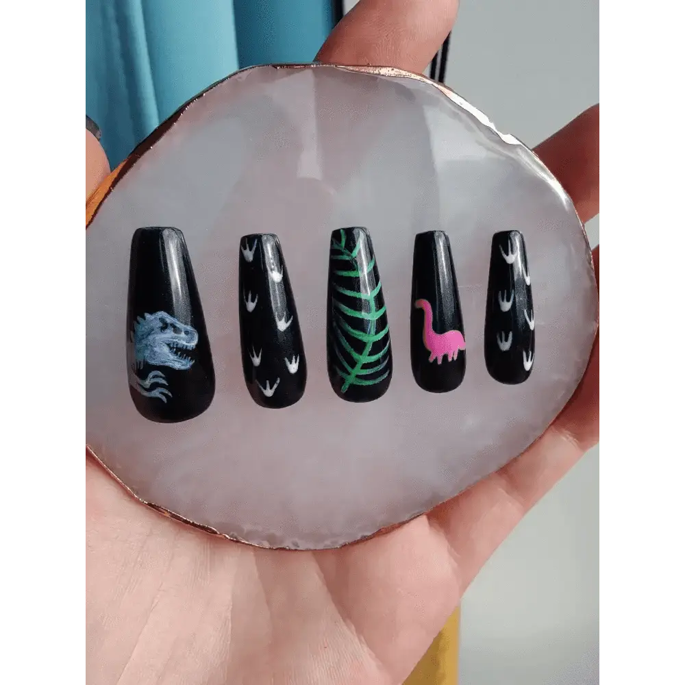 Black and Neon Dinosaur Nails Set | Luxury Reusable Gel Nails | Jurassic World 10pc Nail Kit - Nikki Nailed it