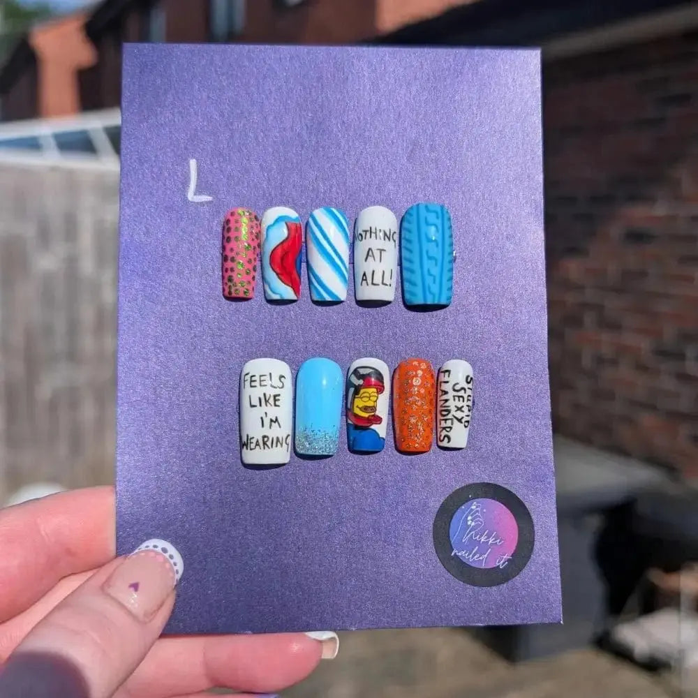 Blue Disco Flanders Nails - Limited Edition Mix & Match Press On Nails | Luxury 10pc Set UK | Artificial Reusable Nails - Nikki Nailed it