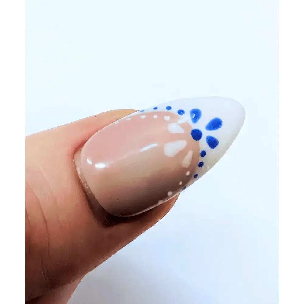 Blue Greek Porcelain Nails | Luxury Pattern Gel Press On Nails | Reusable Artificial Nails - Nikki Nailed it