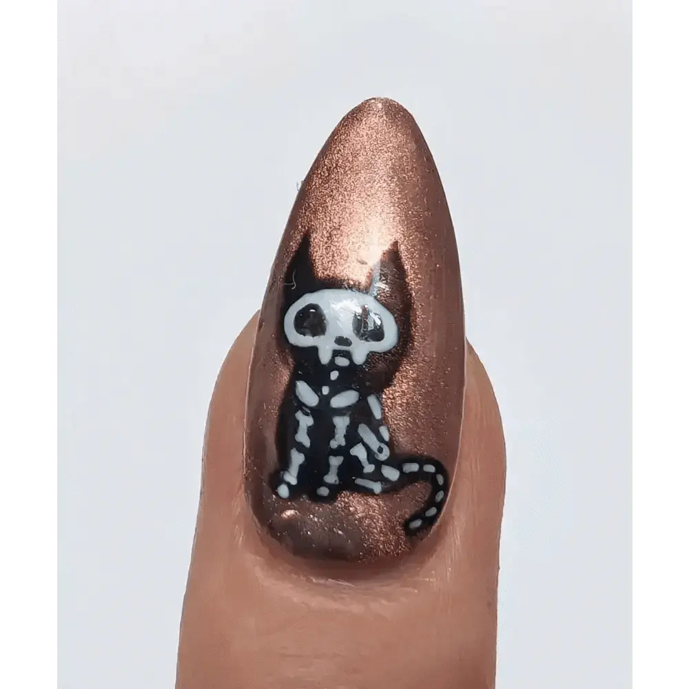 Copper Chrome Skeleton Cat Nails | Copper Chrome Gel Nails | Luxury 10pc Set | Reusable Artificial Nails UK - Nikki Nailed it