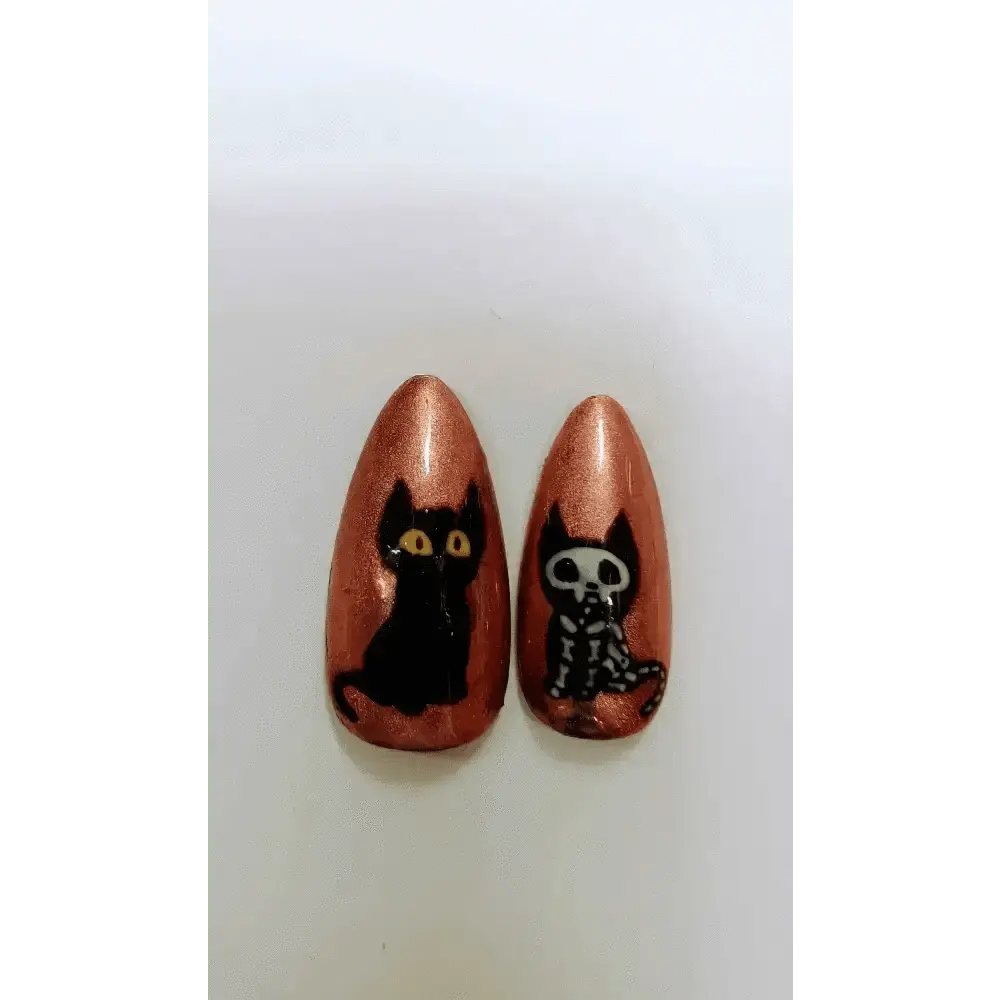 Copper Chrome Skeleton Cat Nails | Copper Chrome Gel Nails | Luxury 10pc Set | Reusable Artificial Nails UK - Nikki Nailed it