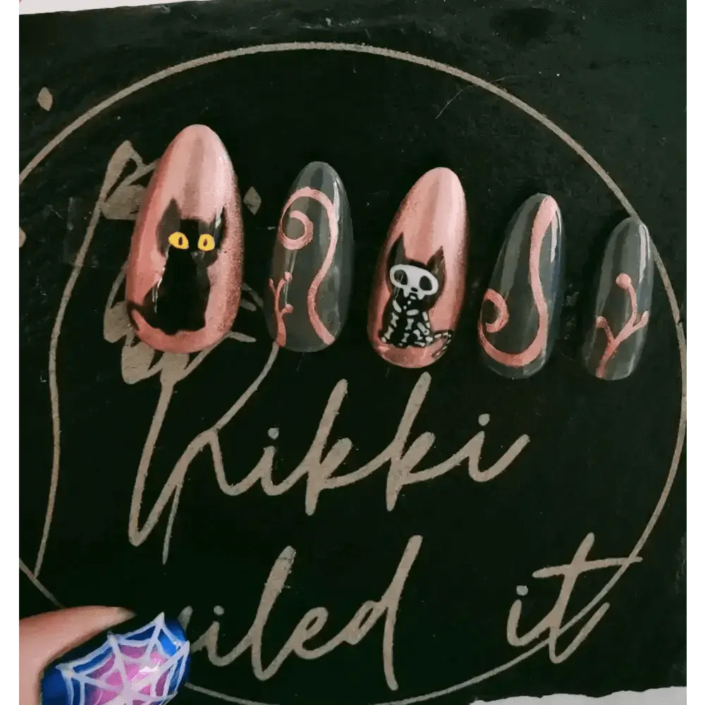 Copper Chrome Skeleton Cat Nails | Copper Chrome Gel Nails | Luxury 10pc Set | Reusable Artificial Nails UK - Nikki Nailed it