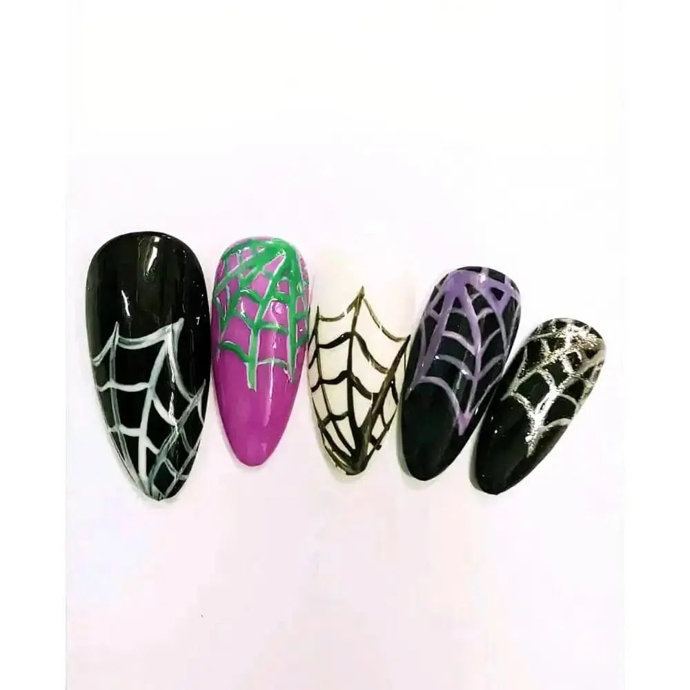 Hand Painted Spiderweb Nails | Custom Press On Gel Nails for Halloween | Personalised Autumn Nail Art | Nikki Nailed - Nikki Nailed it