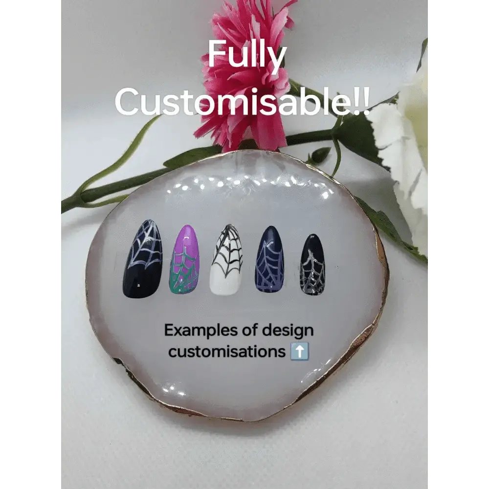 Hand Painted Spiderweb Nails | Custom Press On Gel Nails for Halloween | Personalised Autumn Nail Art | Nikki Nailed - Nikki Nailed it