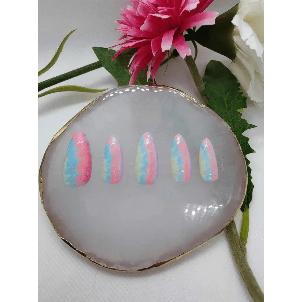 Pastel Tie Dye Nails | Luxury Reusable 10pc Nail Set | Rainbow Artificial Nails UK - Nikki Nailed it