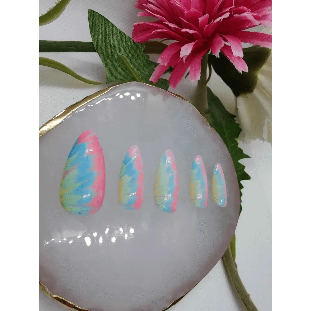 Pastel Tie Dye Nails | Luxury Reusable 10pc Nail Set | Rainbow Artificial Nails UK - Nikki Nailed it