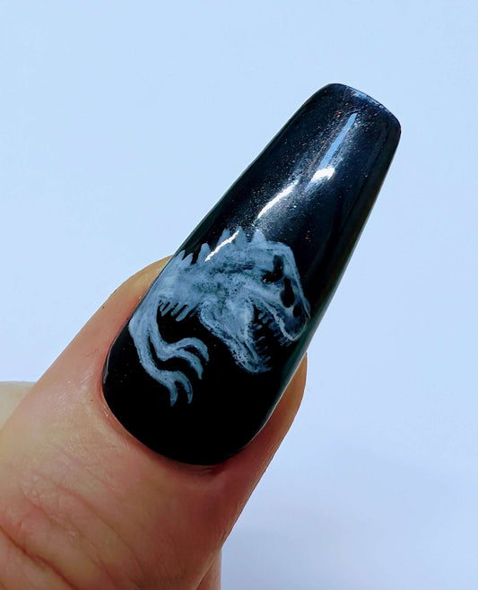 Black and Neon Dinosaur Press On Nails Set | Luxury Reusable Gel Nails | Jurassic World 10pc Nail Kit - Nikki Nailed it