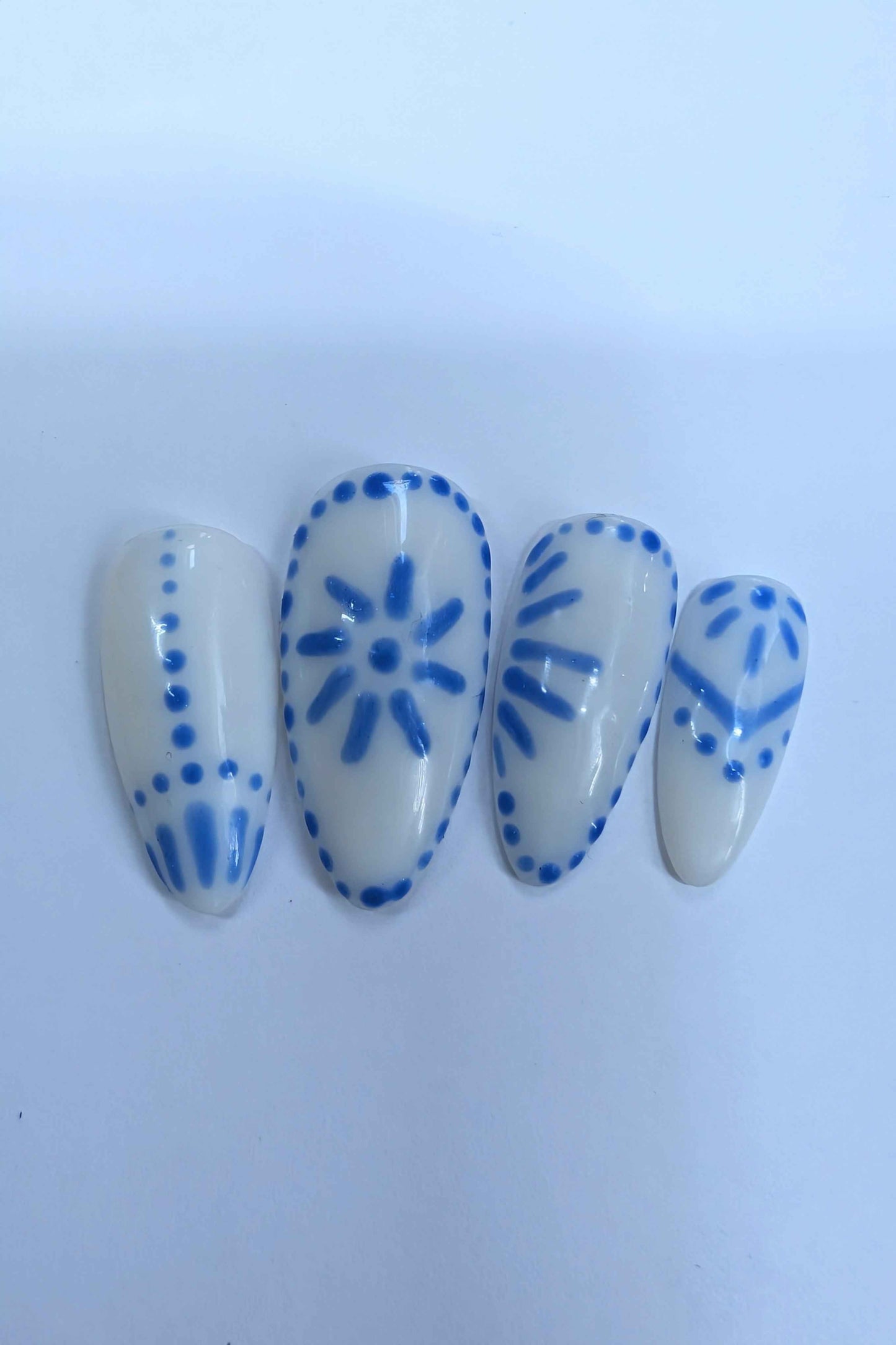 Blue and White Greek Tile Pattern Press On Nails - Luxury Reusable Artificial Nails UK - 10pc Summer Collection - Nikki Nailed it