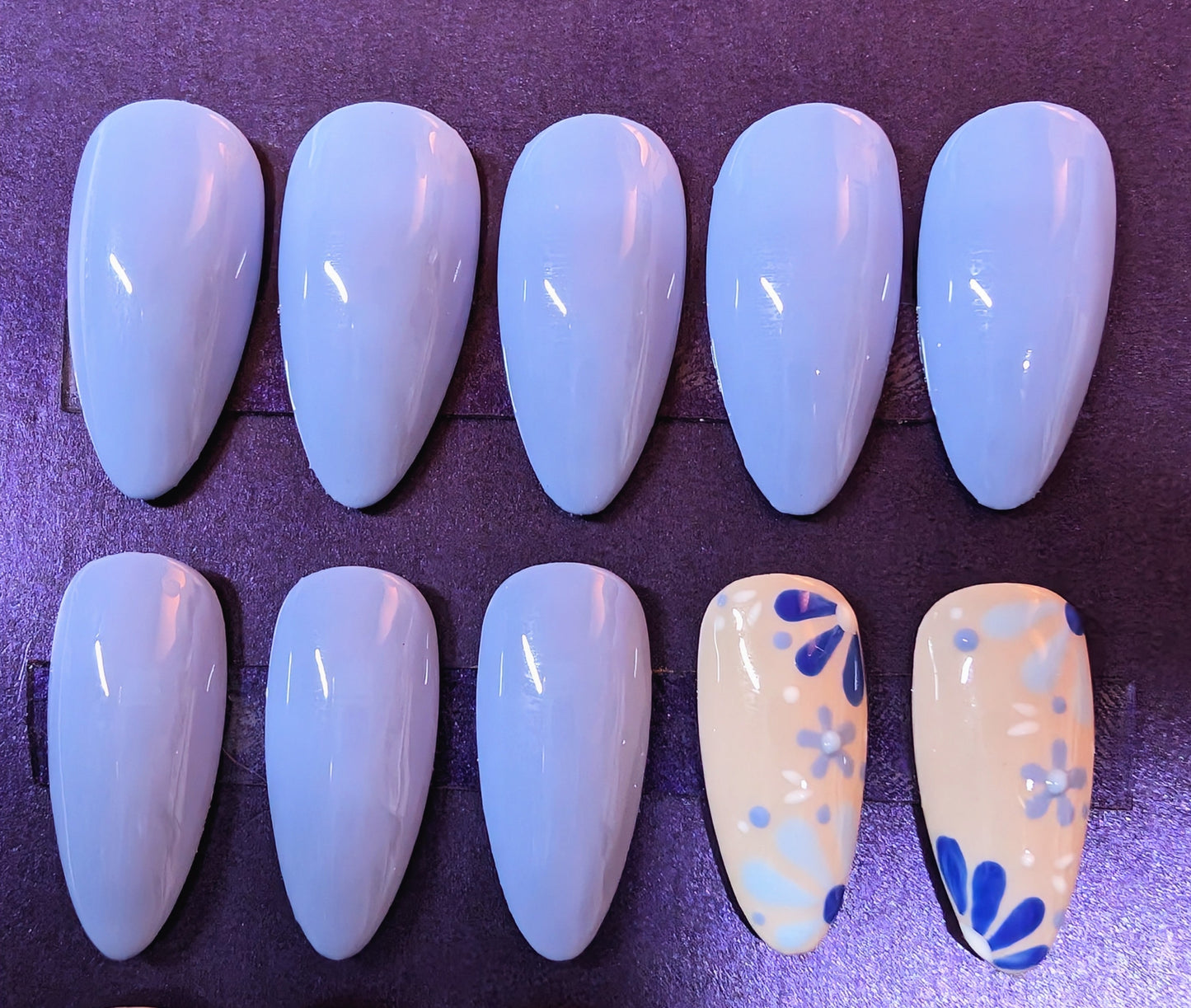 Blue Cornflower Press On Nails - 20pc Set | Hand-Painted Luxury Nails UK | Artificial Reusable Nails