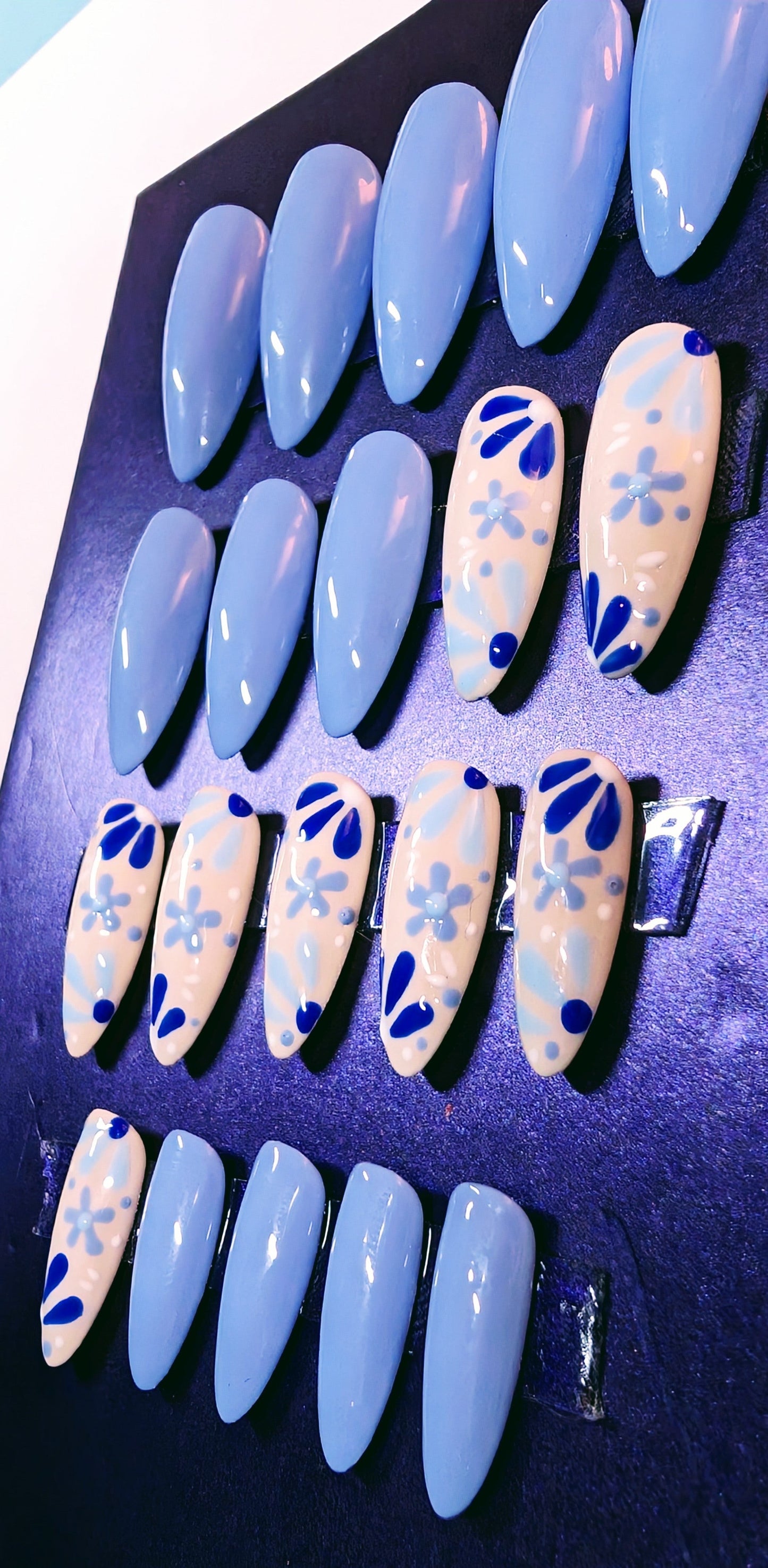 Blue Cornflower Press On Nails - 20pc Set | Hand-Painted Luxury Nails UK | Artificial Reusable Nails