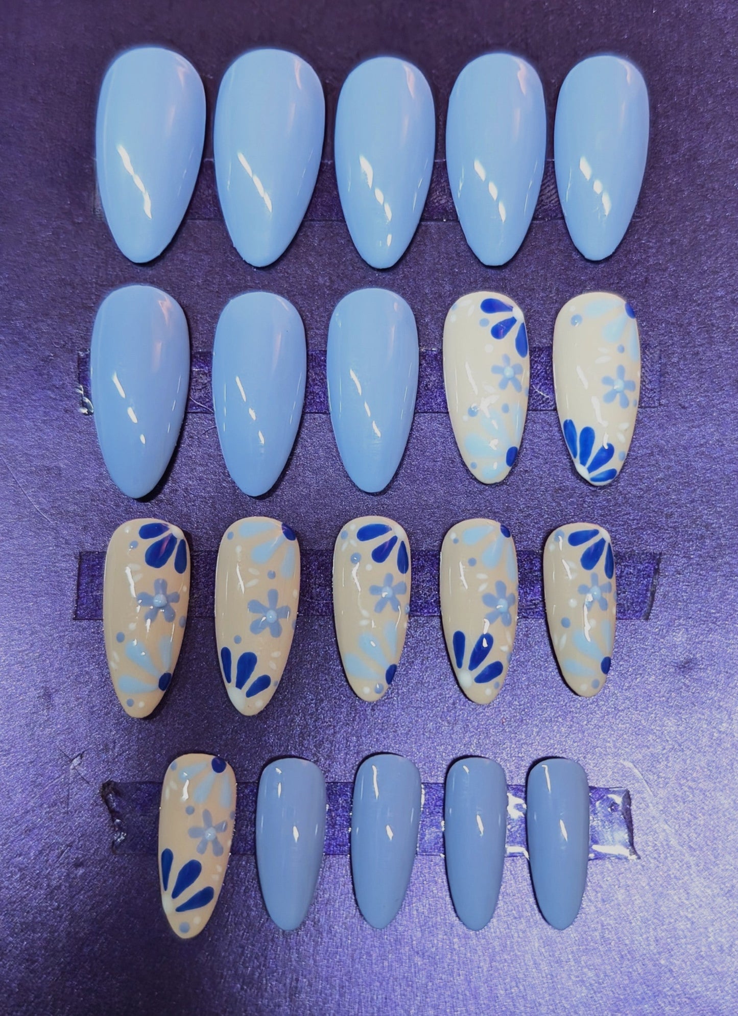 Blue Cornflower Press On Nails - 20pc Set | Hand-Painted Luxury Nails UK | Artificial Reusable Nails