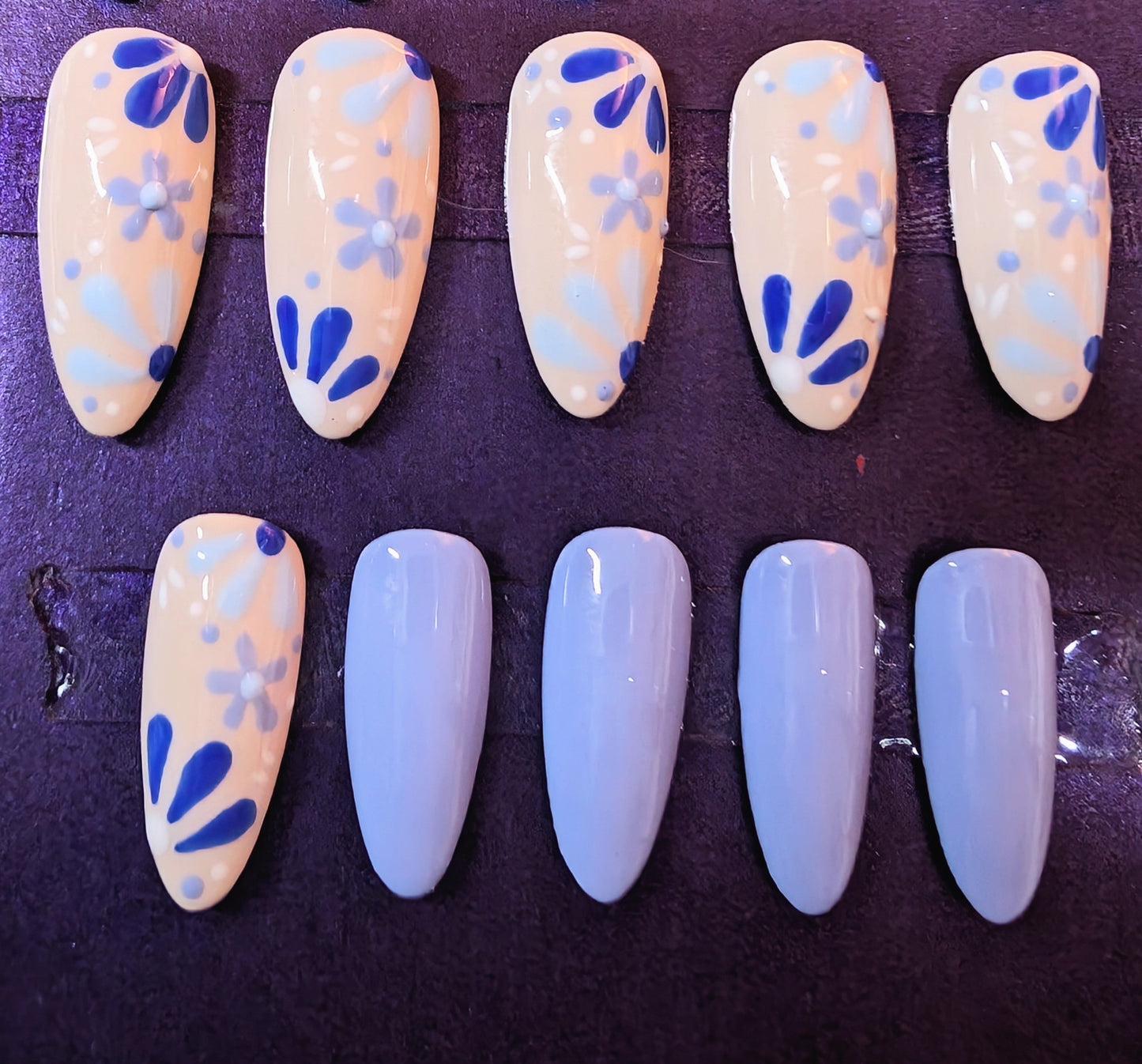 Blue Cornflower Press On Nails - 20pc Set | Hand-Painted Luxury Nails UK | Artificial Reusable Nails