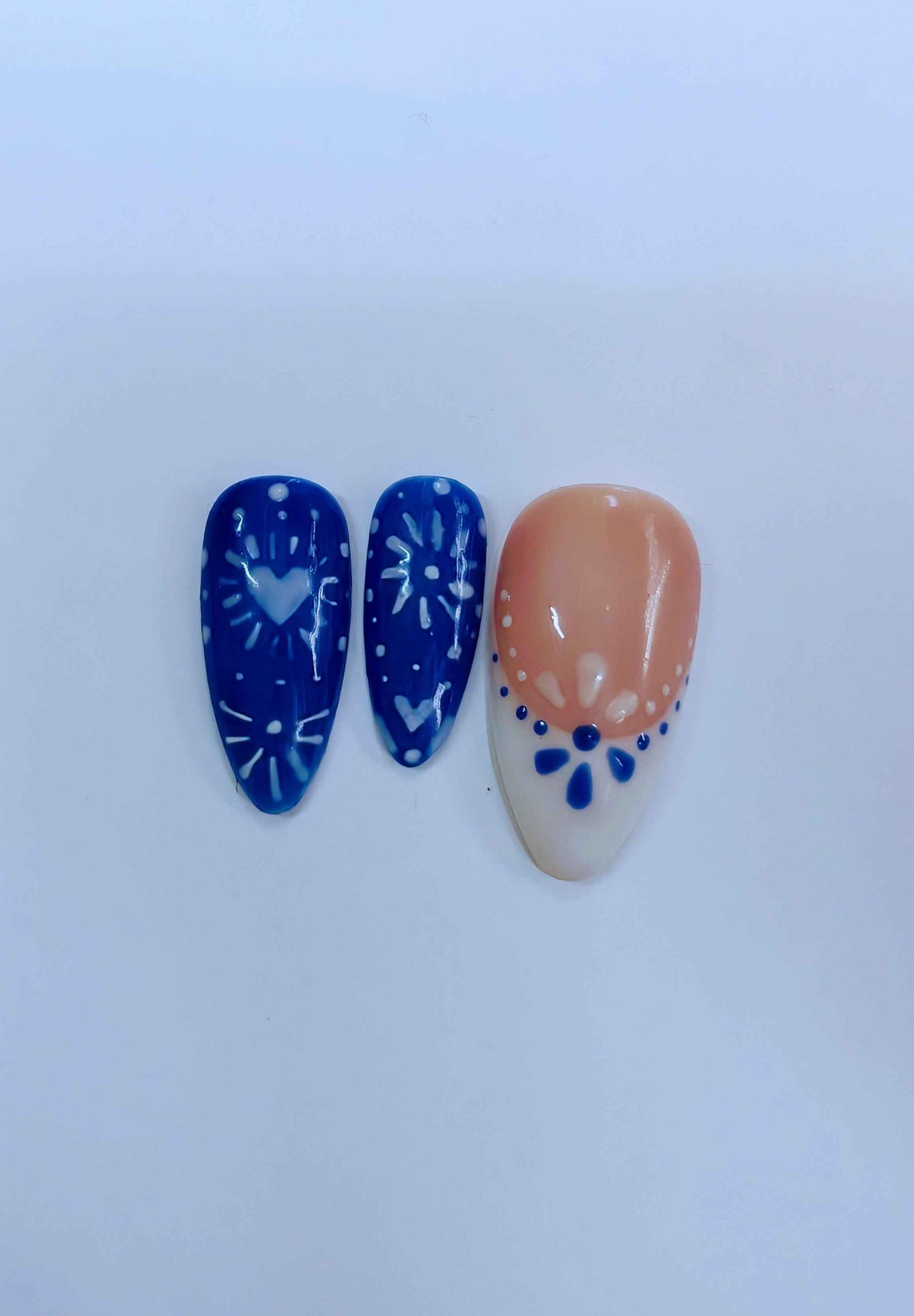 Blue Porcelain Press On Nails | Luxury Greek Pattern Gel Nails | Artificial Reusable Nails - Nikki Nailed it