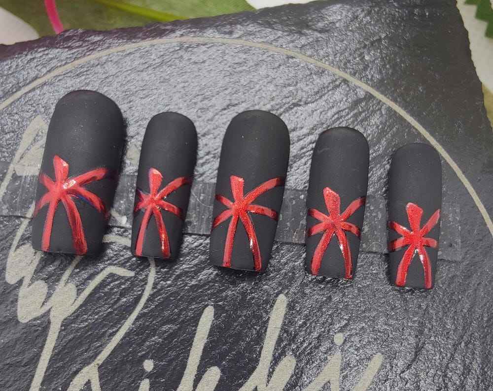 Chrome Pumpkin Matte Press On Nails UK | Black and Red Luxury Press Ons | Artificial Reusable Nails - Nikki Nailed it