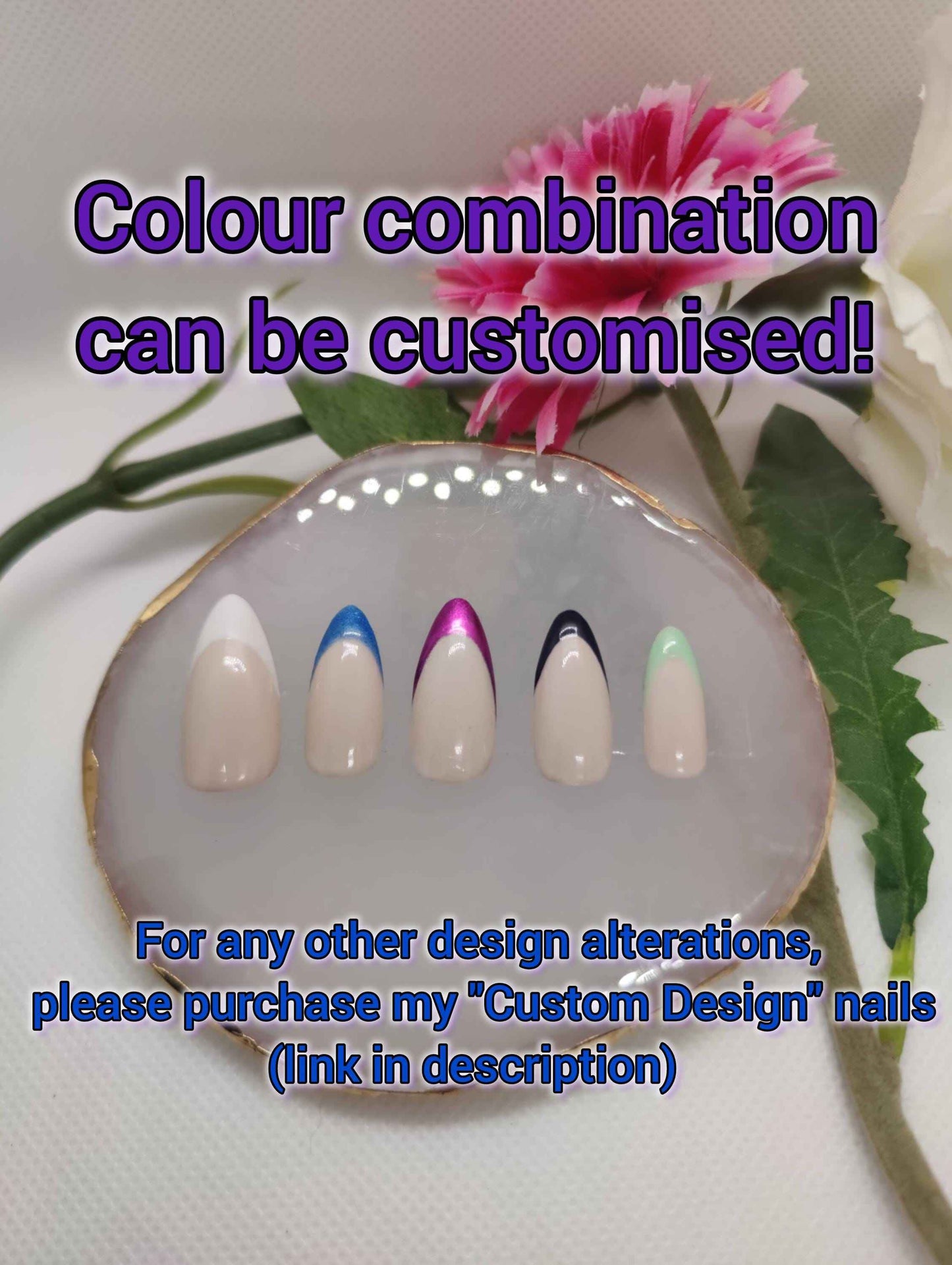 Custom Colour French Tips Nails | Luxury Press On Nails UK | Reusable 10pc Nail Set - Nikki Nailed it