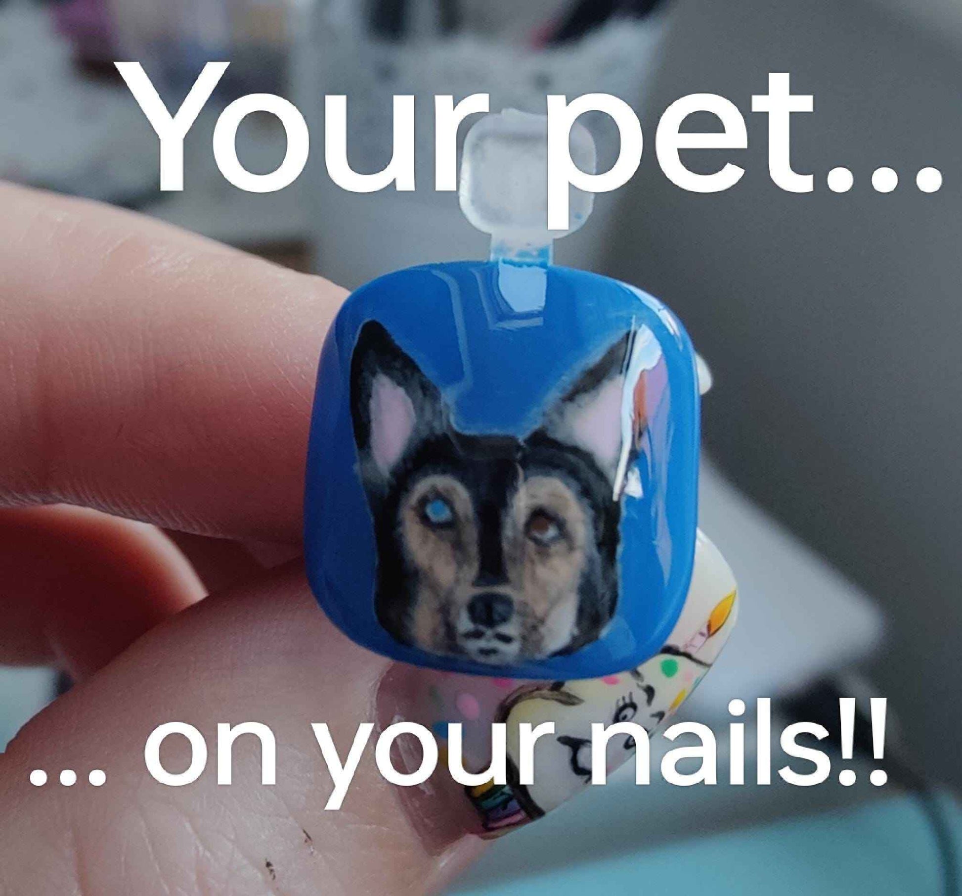 Custom Pet Portrait Nails | Luxury Press On Artificial Nails | 10pc Reusable Nail Set UK - Nikki Nailed it