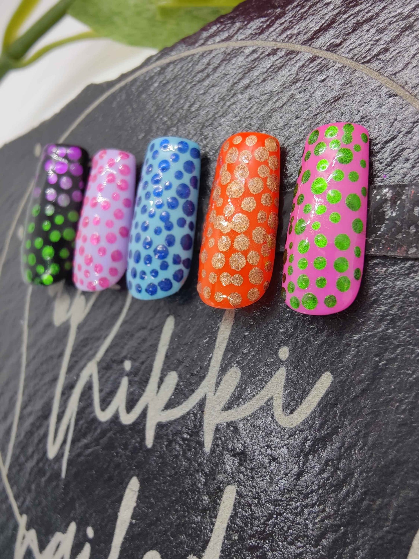 Custom Spotty Dotty Press On Nails UK | Luxury Chrome Effect Reusable 10pc Nail Set - Nikki Nailed it