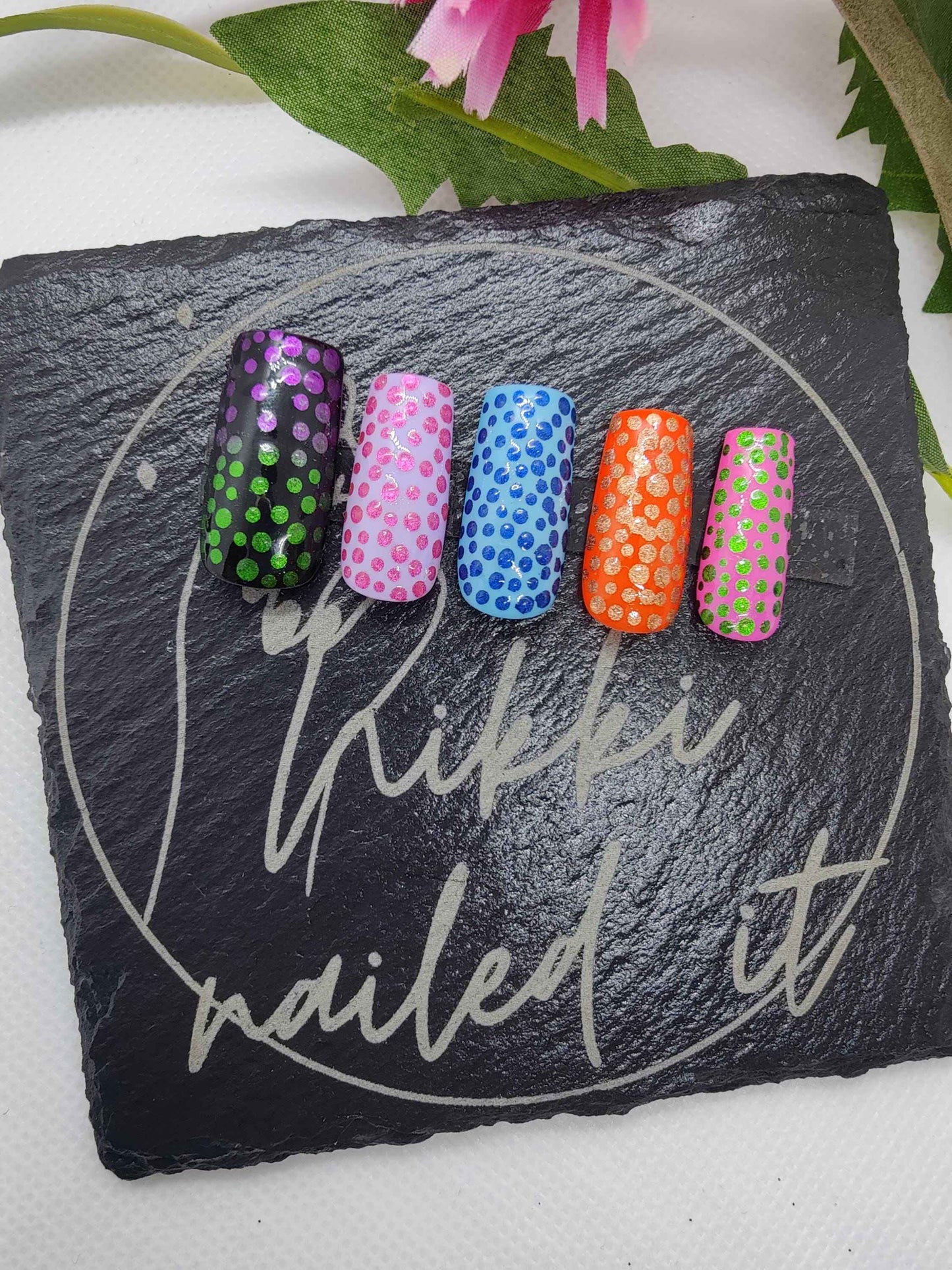 Custom Spotty Dotty Press On Nails UK | Luxury Chrome Effect Reusable 10pc Nail Set - Nikki Nailed it