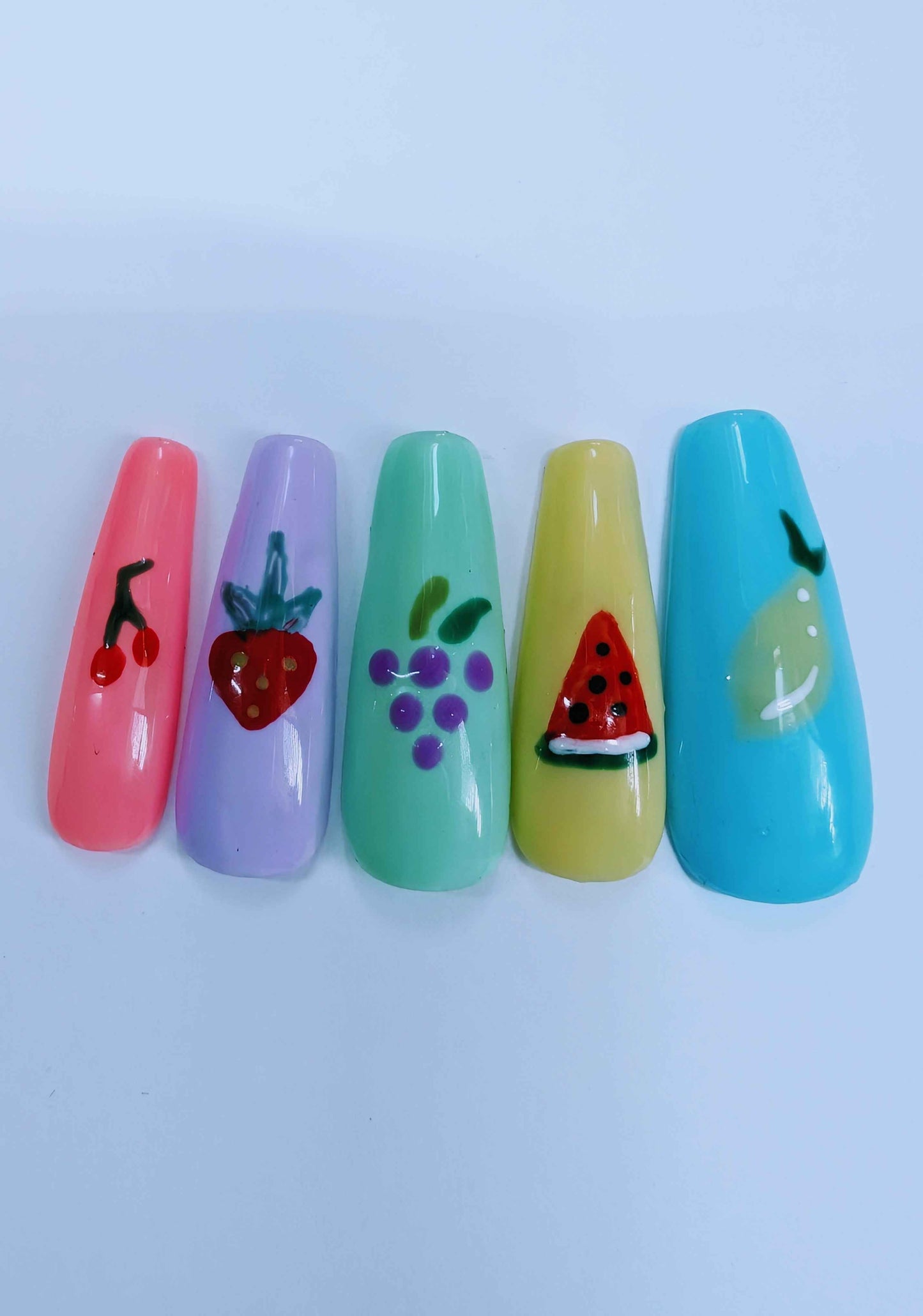 Fruit Pastel Press On Nails | Luxury Hand Painted Artificial Nails | 10pc Reusable Nail Set - Nikki Nailed it