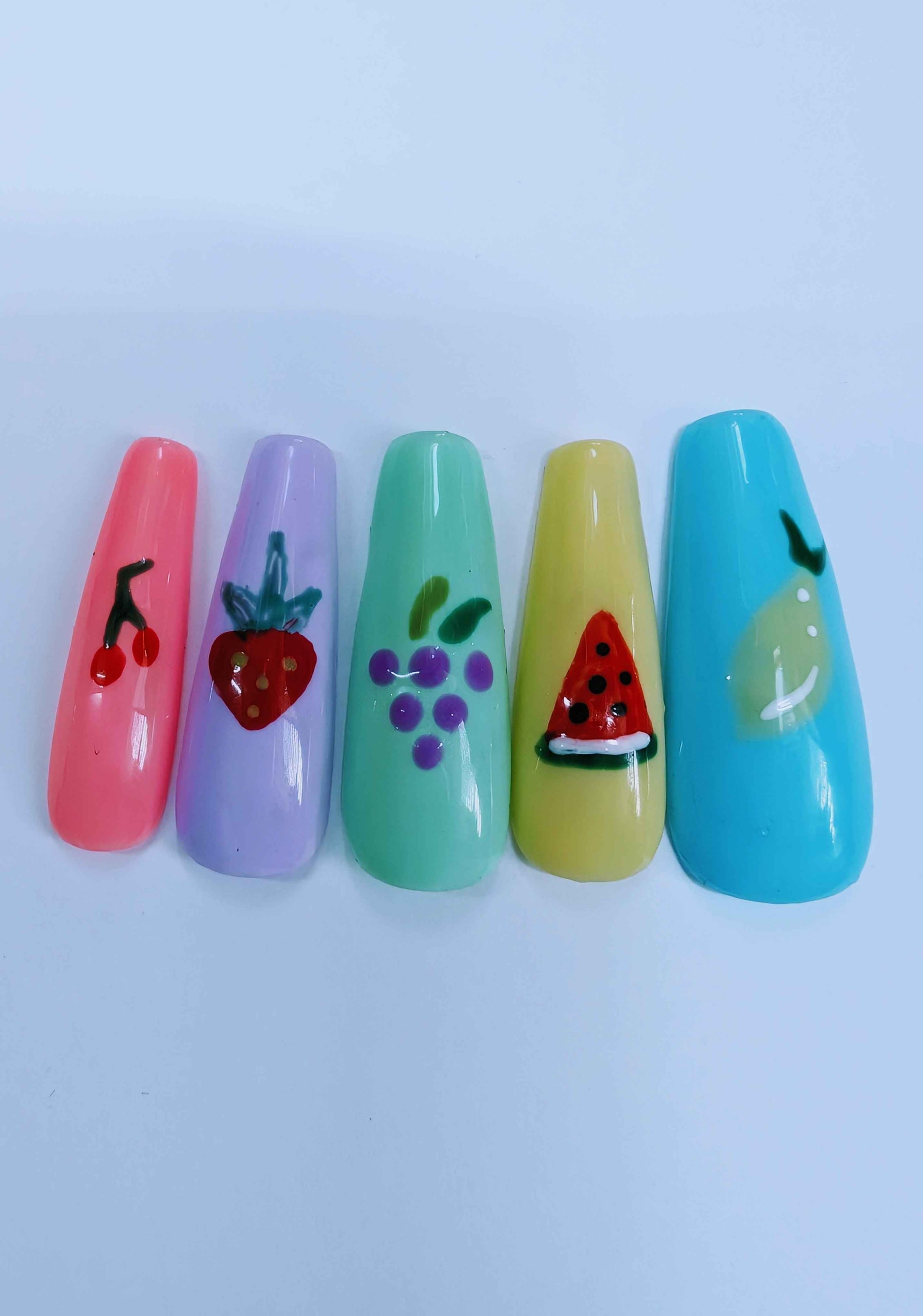 Fruit Pastel Press On Nails | Luxury Hand Painted Artificial Nails | 10pc Reusable Nail Set - Nikki Nailed it