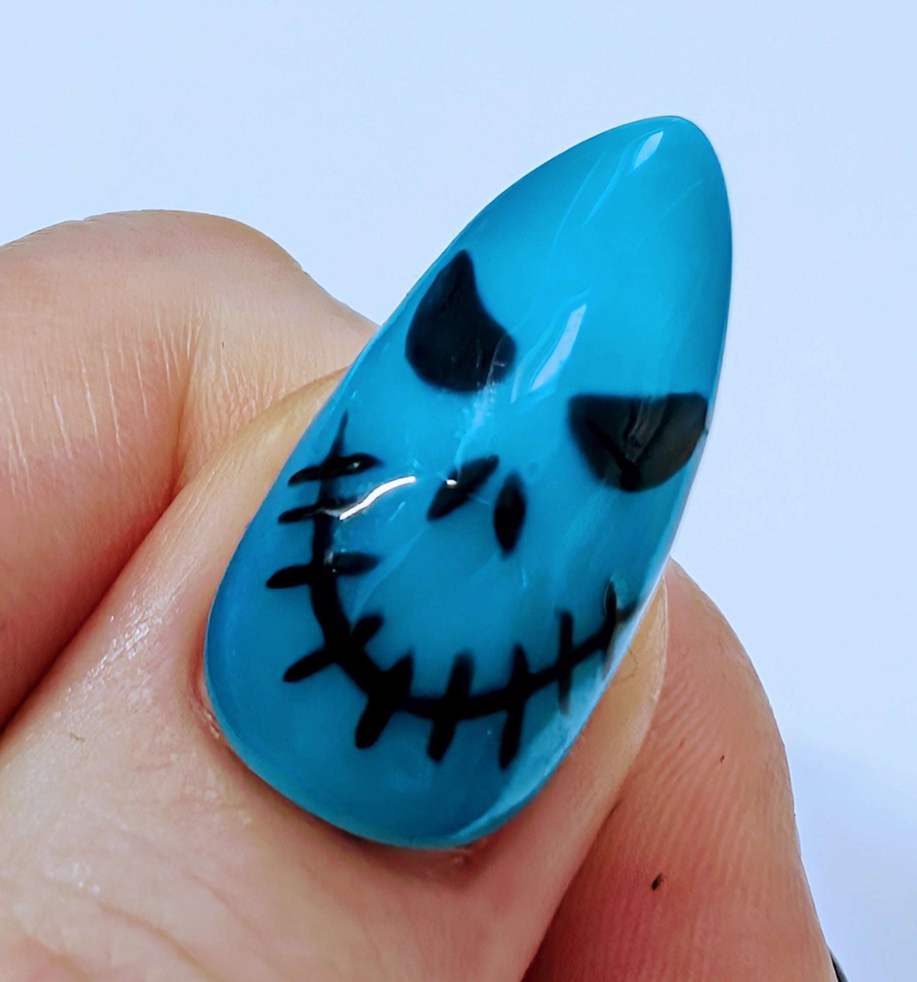 Halloween Press On Nails | Neon Black Scary Face | Luxury Gel Nails Set | Reusable 10pc Artificial Nails - Nikki Nailed it