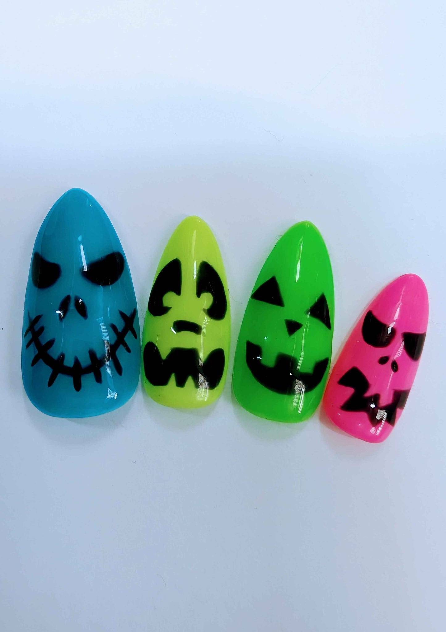 Halloween Press On Nails | Neon Black Scary Face | Luxury Gel Nails Set | Reusable 10pc Artificial Nails - Nikki Nailed it