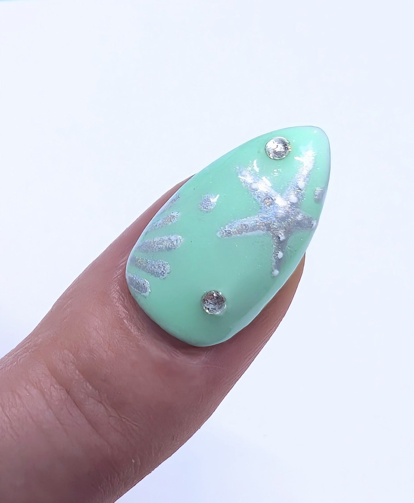 Mermaid Mint Green Press On Nails | Luxury Chrome Ocean Design | 10pc Reusable Artificial Nail Set UK - Nikki Nailed it