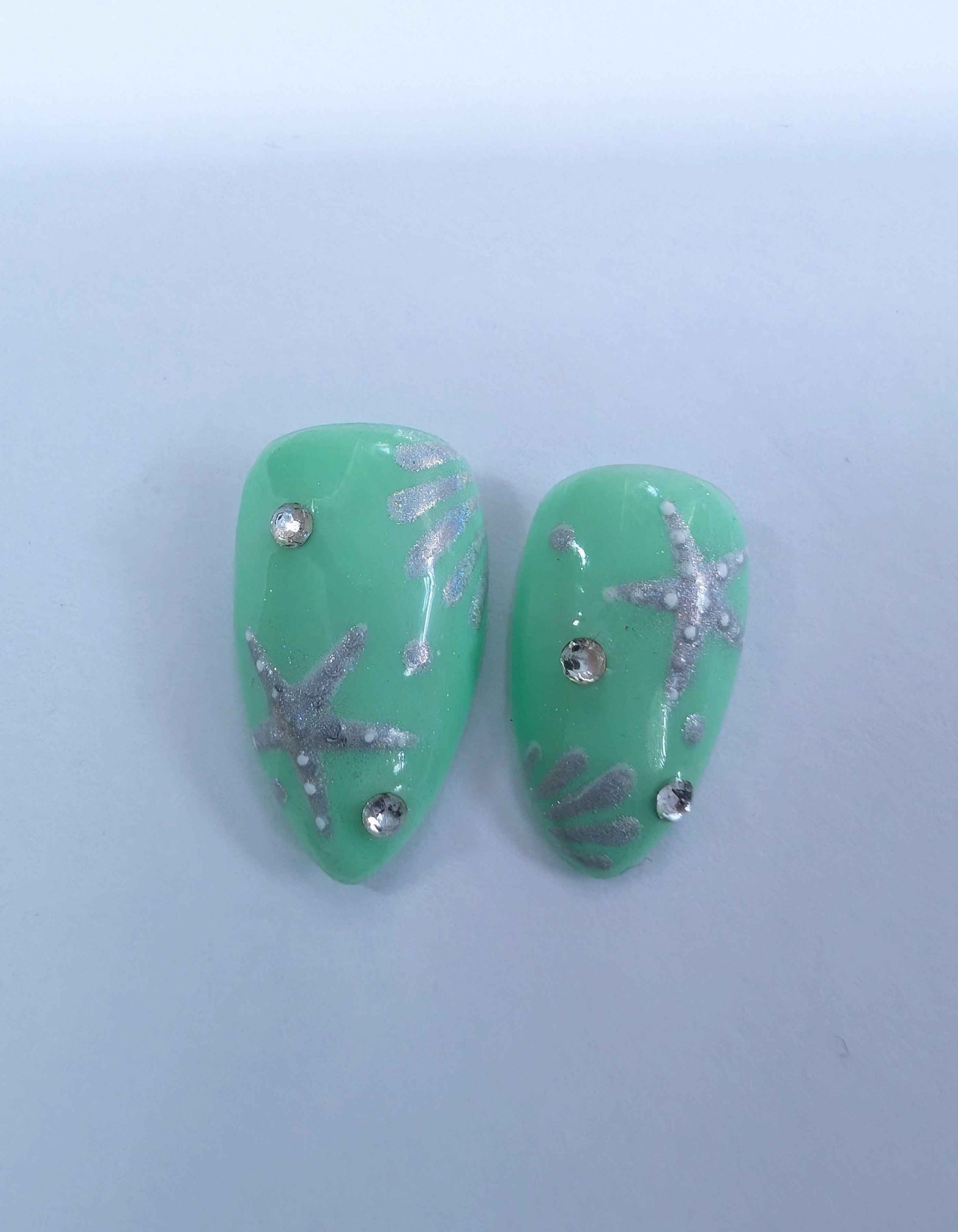 Mermaid Mint Green Press On Nails | Luxury Chrome Ocean Design | 10pc Reusable Artificial Nail Set UK - Nikki Nailed it