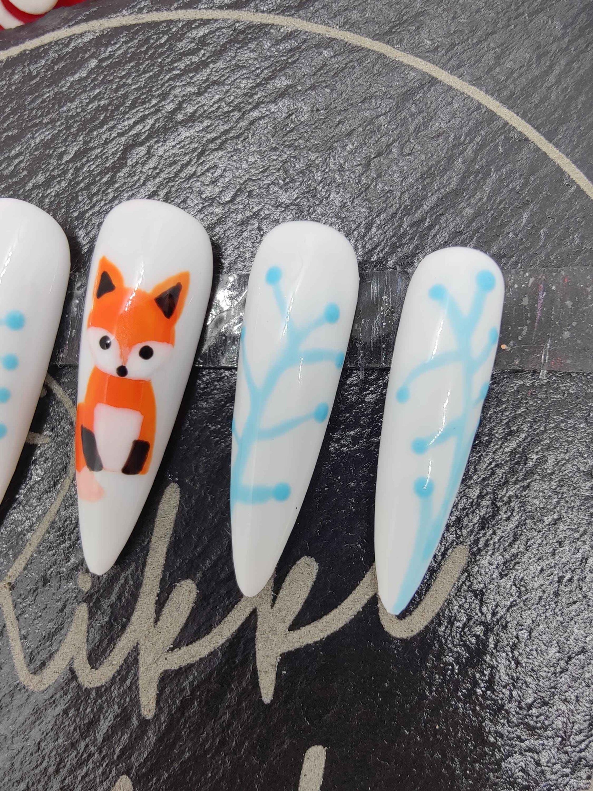 Nailmas 2024 Day 10 - Hand Painted Fox Press On Nails in Icey Blue & White | Luxury Nail Art by Nikki Nailed It - Nikki Nailed it