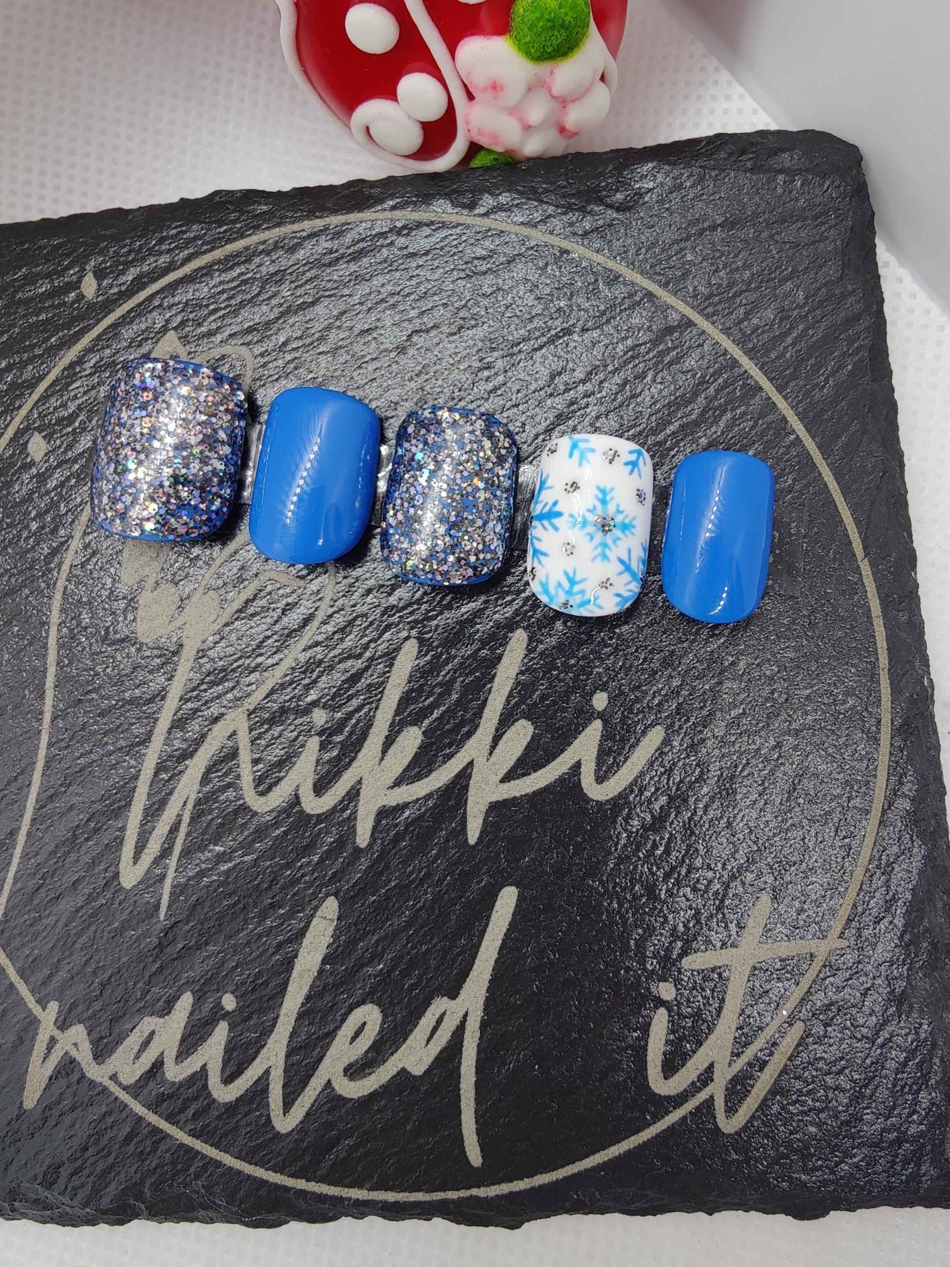 Nailmas 2024 - Day 2 Hand Painted Glitter Snowflake Nails | Luxury Press On Christmas Nails | Nail Art by Nikki Nailed It - Nikki Nailed it