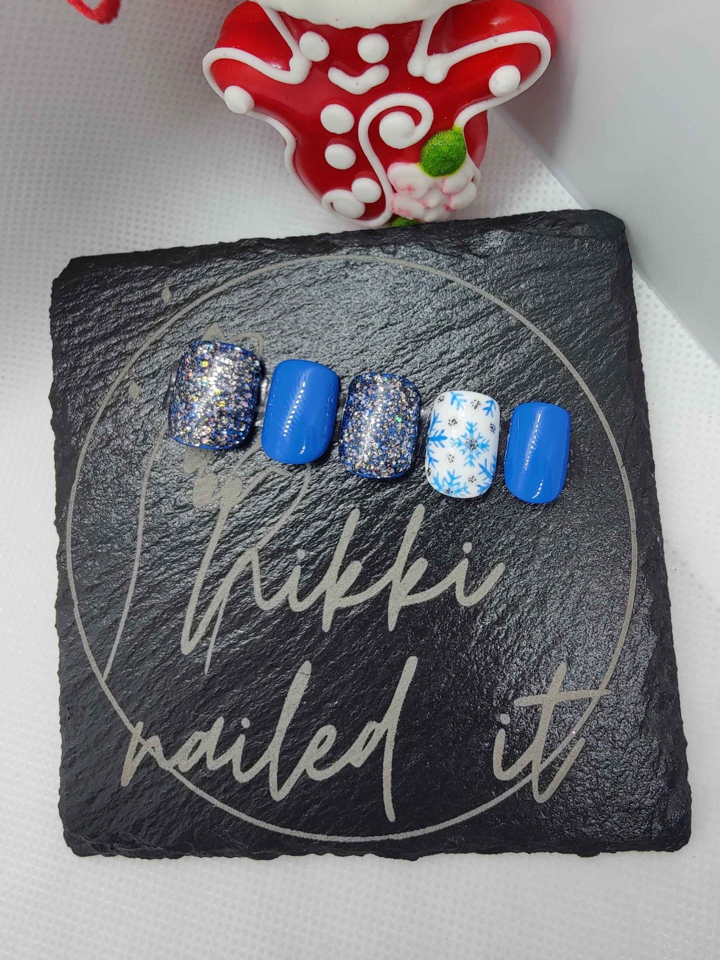 Nailmas 2024 - Day 2 Hand Painted Glitter Snowflake Nails | Luxury Press On Christmas Nails | Nail Art by Nikki Nailed It - Nikki Nailed it