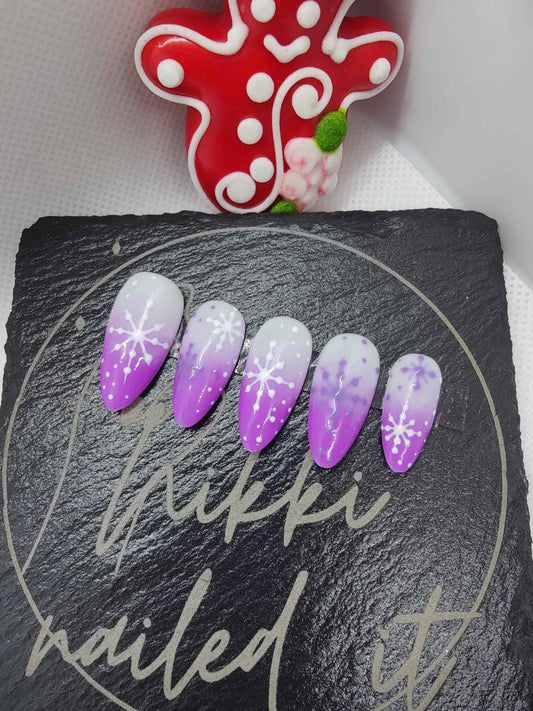 Nailmas 2024 Day 3 | Purple Ombre Snowflake Nails | Hand Painted Press On Luxury Nails | Christmas Advent Nail Art | Nikki Nailed It - Nikki Nailed it