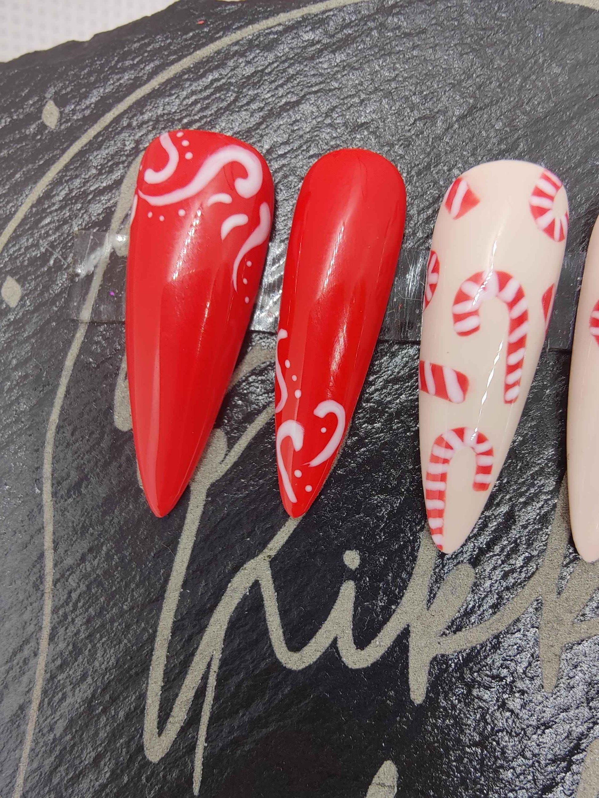 Nailmas 2024 Day 4 Christmas Candy Cane Press On Nails | Hand Painted Red & White Luxury Nail Art - Nikki Nailed it