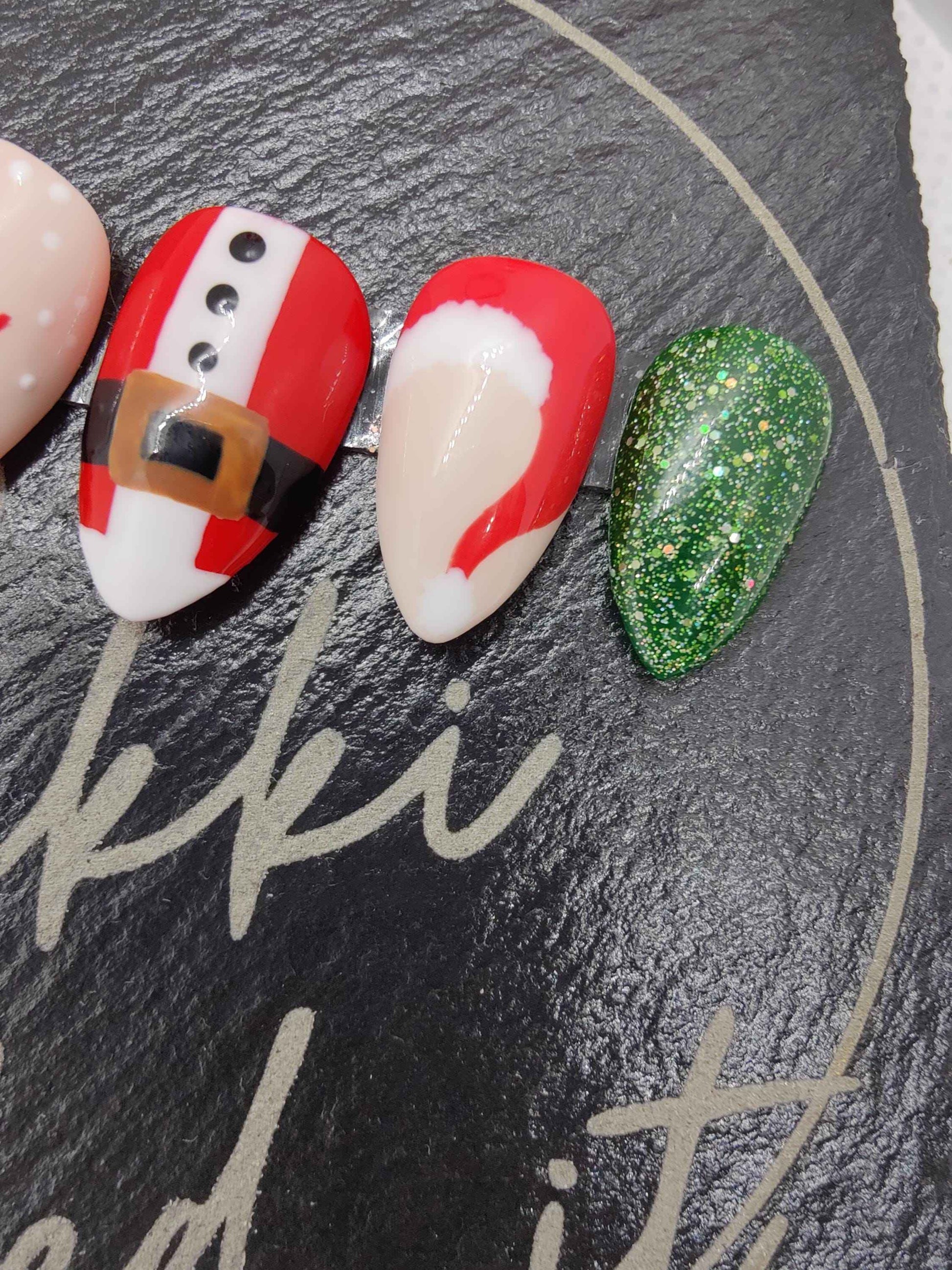 Nailmas 2024 - Day 8 | Hand Painted Christmas Nails | Red & Green Christmas Santa Press On Nails | Luxury Nail Art by Nikki Nailed It - Nikki Nailed it