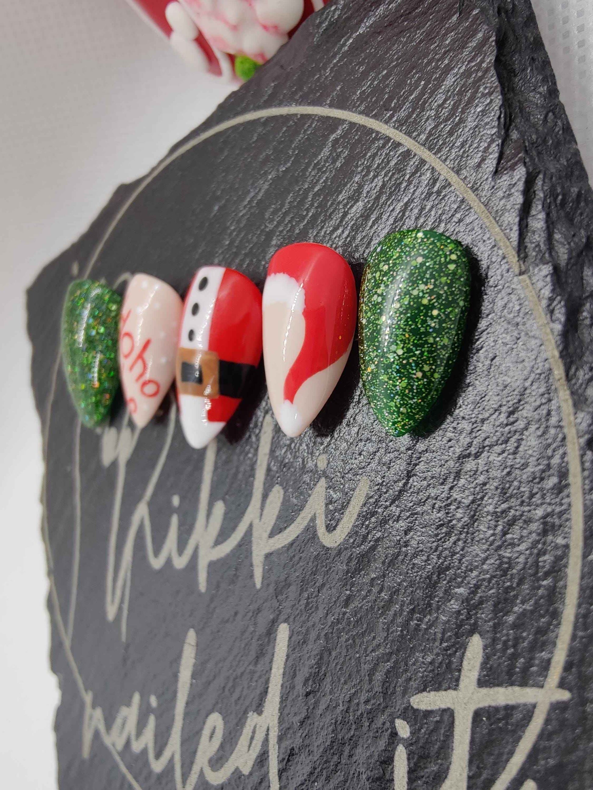 Nailmas 2024 - Day 8 | Hand Painted Christmas Nails | Red & Green Christmas Santa Press On Nails | Luxury Nail Art by Nikki Nailed It - Nikki Nailed it