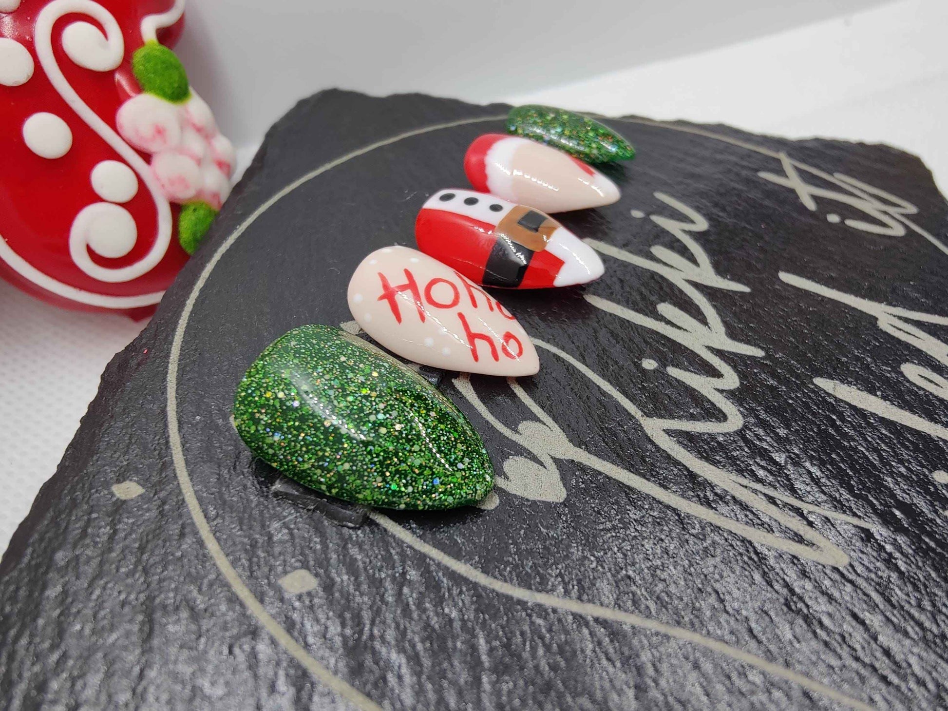 Nailmas 2024 - Day 8 | Hand Painted Christmas Nails | Red & Green Christmas Santa Press On Nails | Luxury Nail Art by Nikki Nailed It - Nikki Nailed it