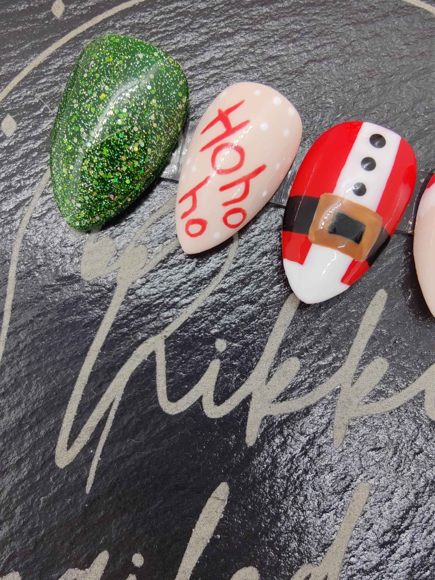 Nailmas 2024 - Day 8 | Hand Painted Christmas Nails | Red & Green Christmas Santa Press On Nails | Luxury Nail Art by Nikki Nailed It - Nikki Nailed it