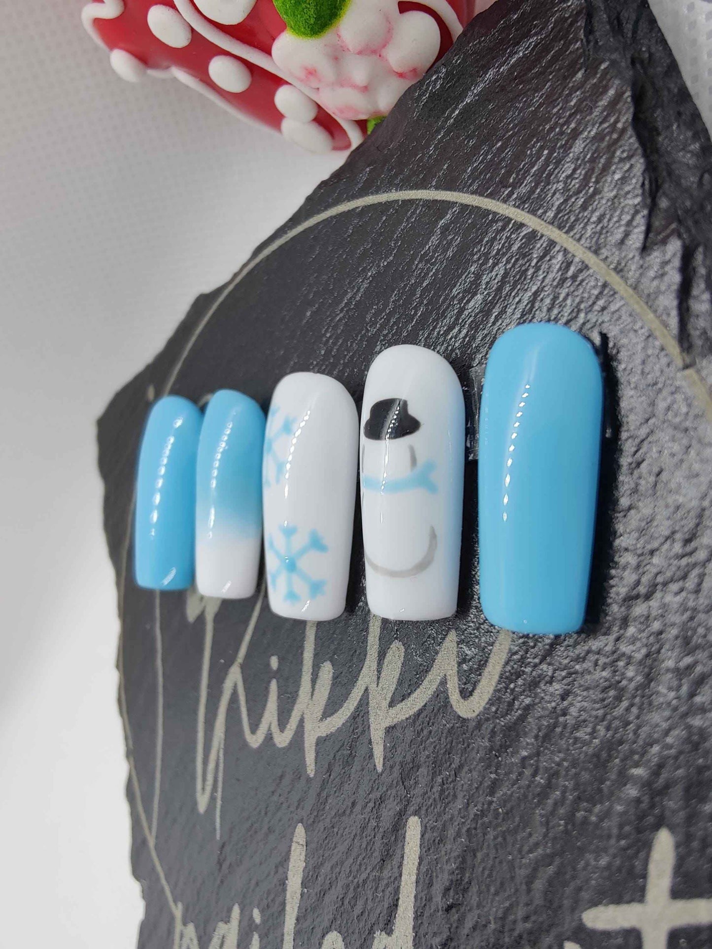 Nailmas 2024 - Day 9 Hand Painted Snowman Press On Nails | Icey Blue & White | Luxury Nail Art | Xmas Advent - Nikki Nailed it