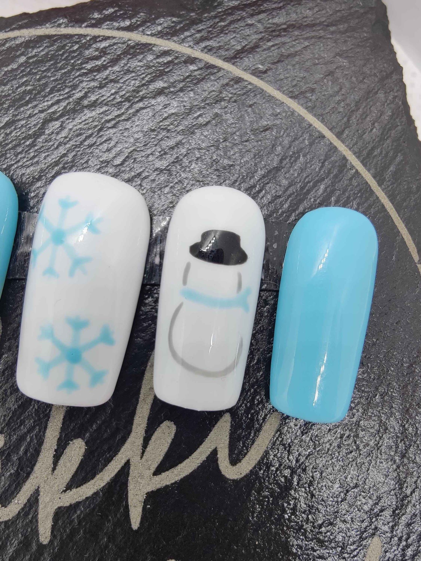 Nailmas 2024 - Day 9 Hand Painted Snowman Press On Nails | Icey Blue & White | Luxury Nail Art | Xmas Advent - Nikki Nailed it