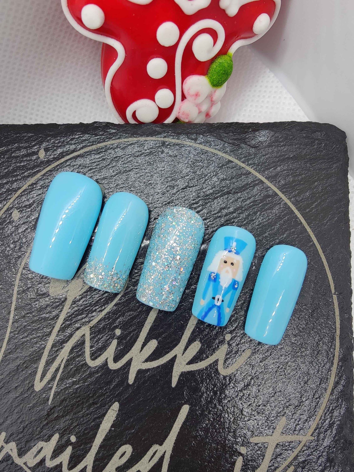 Nailmas 2024 - Hand Painted Glitter Nutcracker Nails | Day 12 Christmas Advent Luxury Press On Nails | Nail Art by Nikki Nailed It - Nikki Nailed it